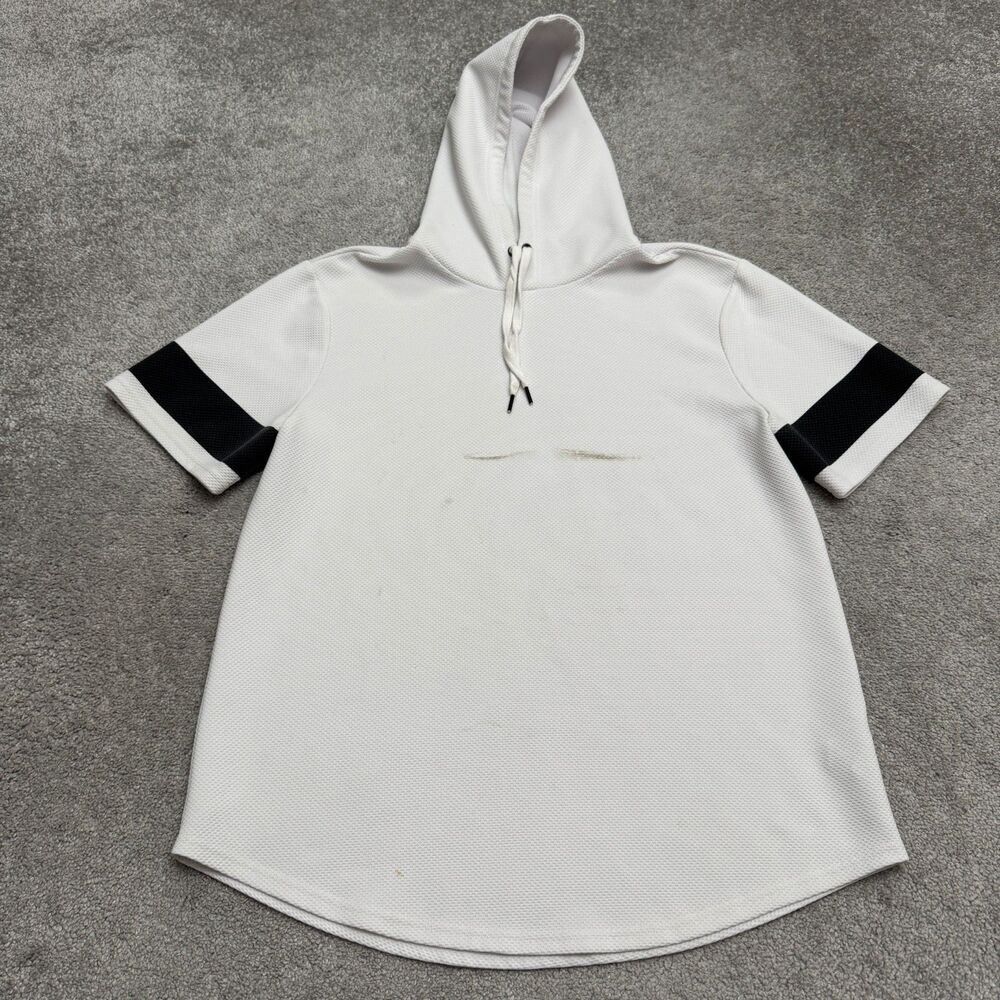 Forever 21 Textured Short Sleeve Pullover Hoodie Shirt Mens Large White Black